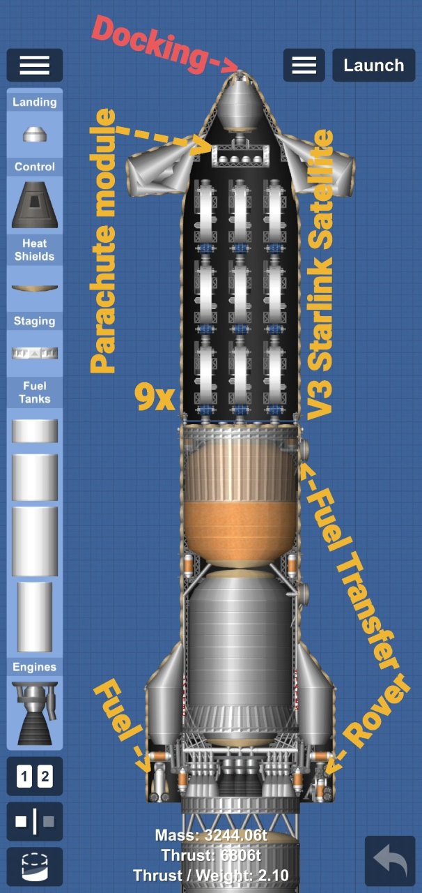 Starship Cargo Flight 15 for Spaceflight Simulator